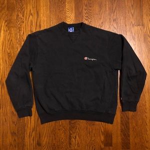 Champion Embroidered Spell Out Black Vtg Crewneck